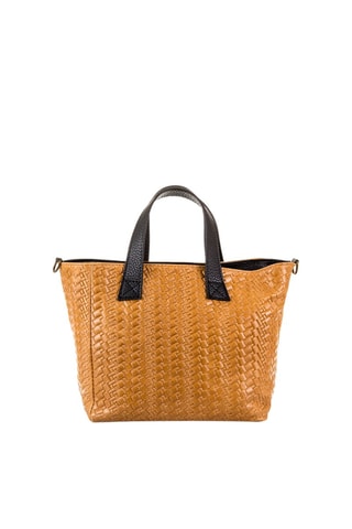 Mala shopper em couro Camel e preto - Firenze Artegiani - Preto e castanho