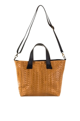 Mala shopper em couro Camel e preto - Firenze Artegiani - Preto e castanho