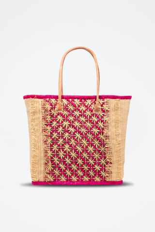 Panier en raphia et paille - 37 x 34,5 x 20 cm - Fuchsia