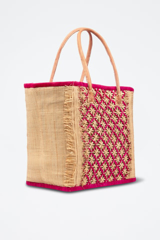 Panier en raphia et paille - 37 x 34,5 x 20 cm - Fuchsia
