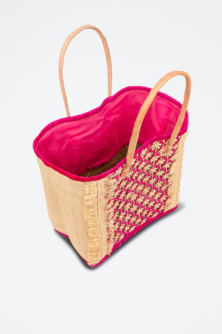 Panier en raphia et paille - 37 x 34,5 x 20 cm - Fuchsia