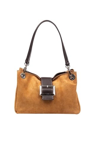 Mala de ombro em nobuck - Camel e castanho - Castanho