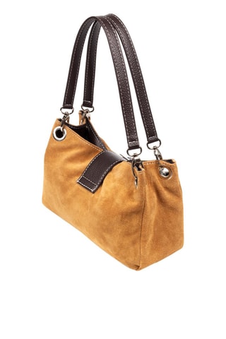 Mala de ombro em nobuck - Camel e castanho - Castanho