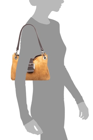 Mala de ombro em nobuck - Camel e castanho - Castanho