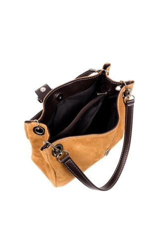Mala de ombro em nobuck - Camel e castanho - Castanho