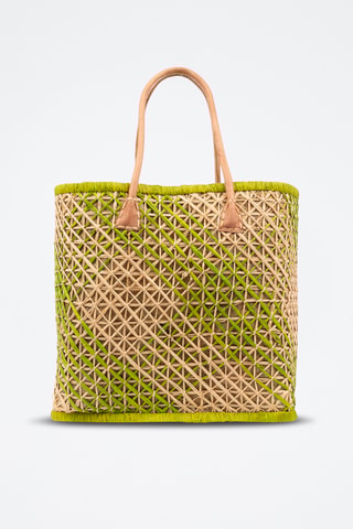 Panier en raphia et paille - 32 x 34 x 20 cm - Vert