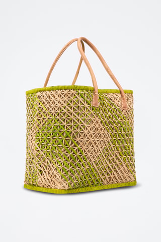 Panier en raphia et paille - 32 x 34 x 20 cm - Vert