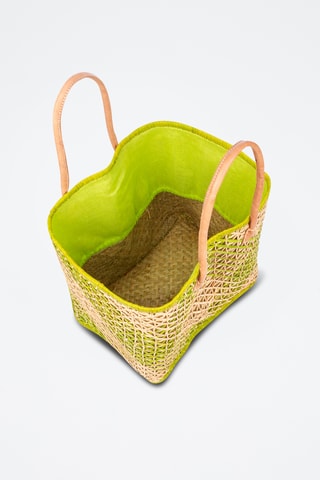 Panier en raphia et paille - 32 x 34 x 20 cm - Vert