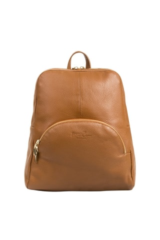 Mochila em couro Camel - Castanho e vermelho