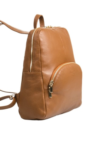 Mochila em couro Camel - Castanho e vermelho