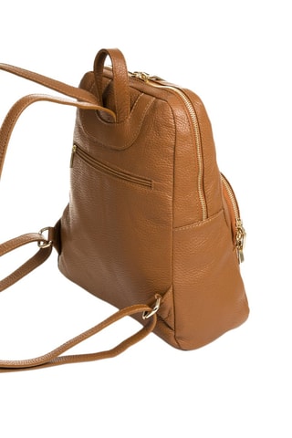 Mochila em couro Camel - Castanho e vermelho