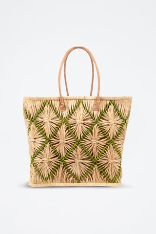 Panier en raphia et paille - 41 x 34 x 20,5 cm - Vert