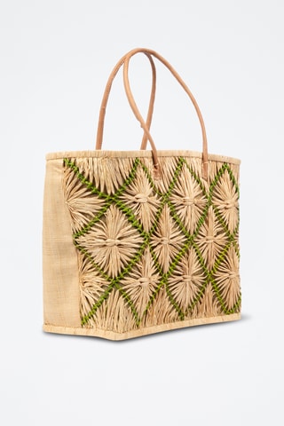 Panier en raphia et paille - 41 x 34 x 20,5 cm - Vert