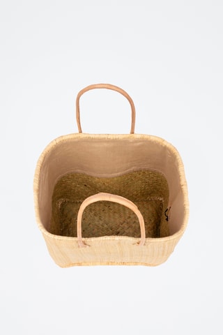 Panier en raphia et paille - 41 x 34 x 20,5 cm - Vert