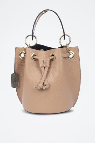 Mala bucket em couro - Castanho - Dourado e castanho