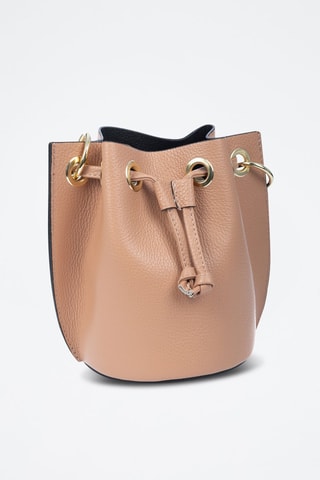 Mala bucket em couro - Castanho - Dourado e castanho