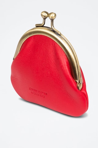 Porta-moedas em couro Vermelho - Firenze Artegiani - Vermelho e dourado