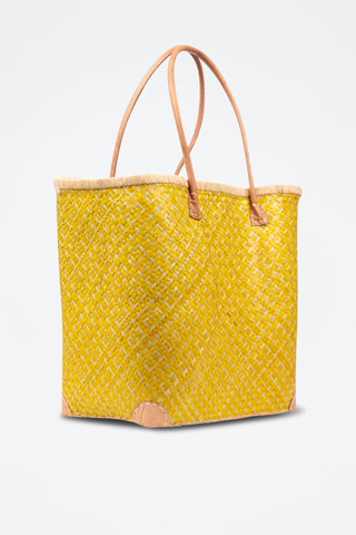 Panier en paille - 32 x 35 x 20 cm - Jaune
