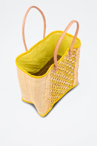 Cesto em ráfia e palha - 37 x 34,5 x 20 cm - Amarelo