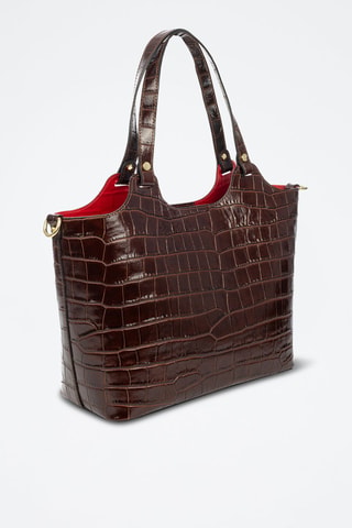 Mala shopper de couro Avolasca - Castanho - Castanho e prateado