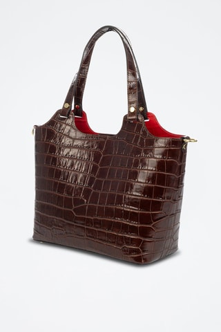 Mala shopper de couro Avolasca - Castanho - Castanho e prateado