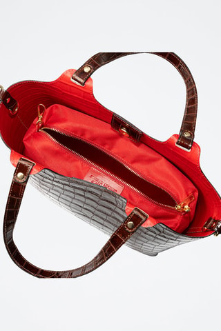 Mala shopper de couro Avolasca - Castanho - Castanho e prateado