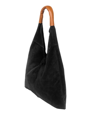 Mala de ombro em nobuck - Preto e camel - Preto