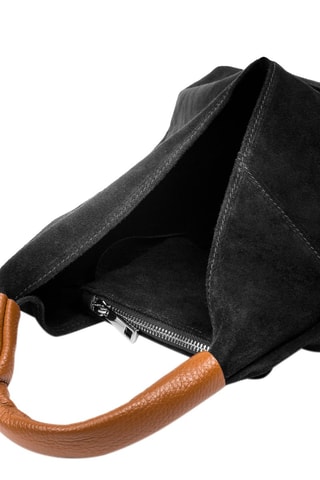 Mala de ombro em nobuck - Preto e camel - Preto
