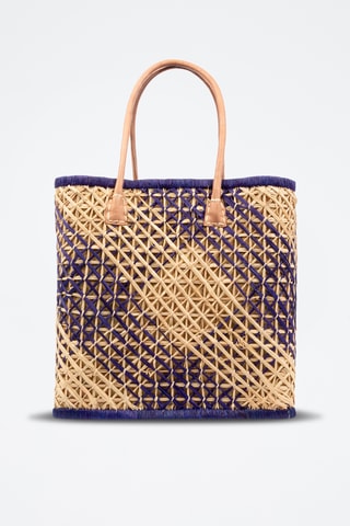 Panier en raphia et paille - 32 x 34 x 20 cm - Bleu
