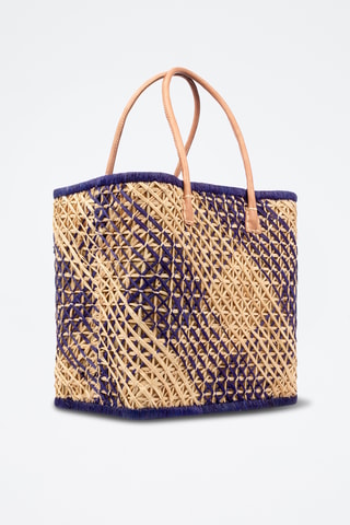 Panier en raphia et paille - 32 x 34 x 20 cm - Bleu
