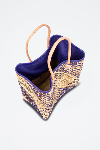 Panier en raphia et paille - 32 x 34 x 20 cm - Bleu