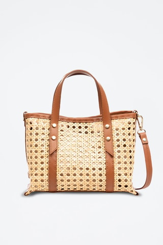 Mala shopper em couro Apollosa Camel - Bege e castanho