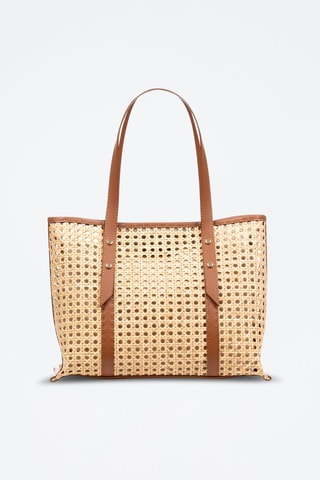 Mala shopper em couro Apulia - Camel e bege - Bege e castanho