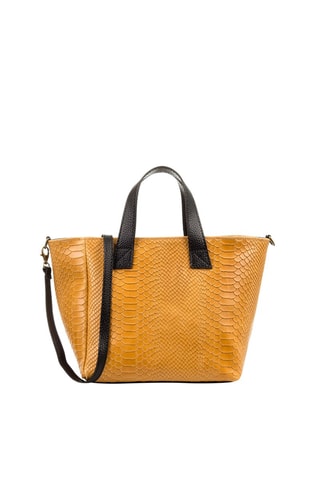 Mala shopper em couro - Camel - Preto e castanho
