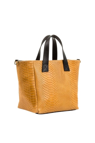 Mala shopper em couro - Camel - Preto e castanho