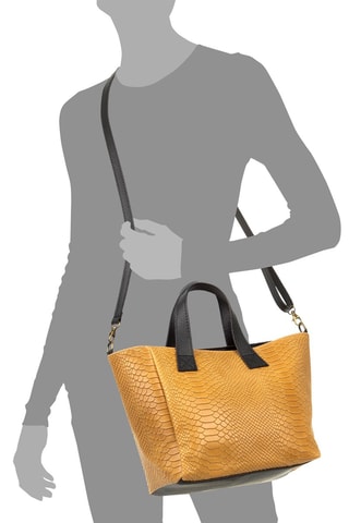 Mala shopper em couro - Camel - Preto e castanho