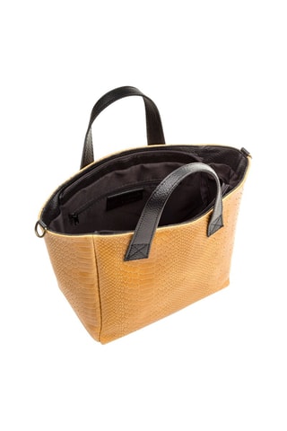 Mala shopper em couro - Camel - Preto e castanho