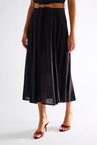 Robe midi en lin - Noir