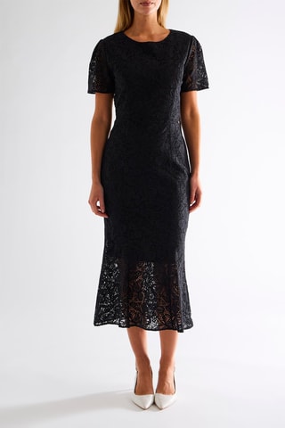Robe midi en guipure - Noir