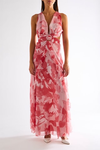Robe longue - Rouge et rose poudré