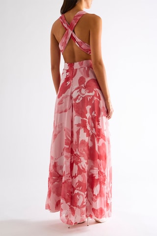 Robe longue - Rouge et rose poudré