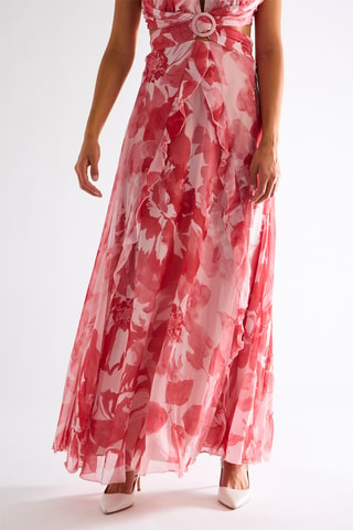 Robe longue - Rouge et rose poudré
