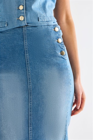 Jupe droite en jean taille haute - Indigo