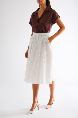Jupe midi en broderie anglaise - Blanc