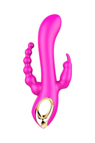 Vibratore tripla stimolazione waterproof - Viola e dorato - 11 cm