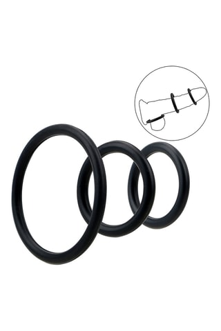 3 anelli per pene estensibili waterproof in silicone - Nero - 3-5 cm
