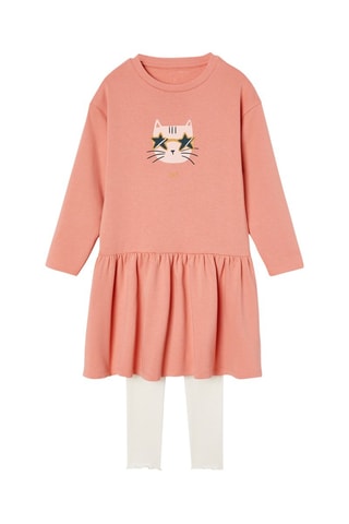 Robe et legging - Corail et blanc
