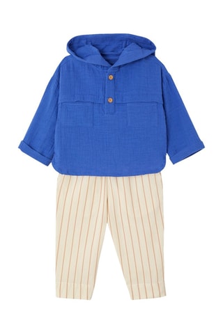 Blouse à capuche et pantalon - Bleu roi et beige