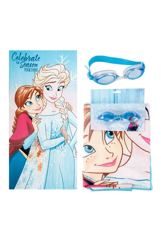 Serviette de plage et lunettes de piscine Anna et Elsa La Reine des Neiges Disney - Bleu