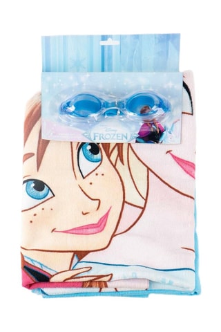 Serviette de plage et lunettes de piscine Anna et Elsa La Reine des Neiges Disney - Bleu